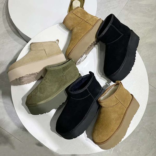 

ultra mini boots mustard seed tazz slippers platform australia snow boots designer woman thick sole real leather fluffy mules warm winter bo, Black
