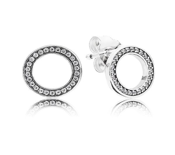 

925 sterling silver hollow round cz earrings fit wedding jewelry party gift gold rose gold plated stud earring for women9873192, Golden;silver