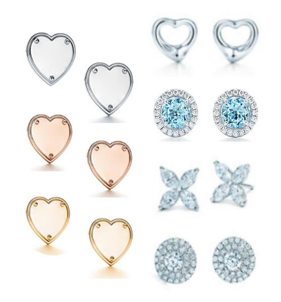 

new gift 925 silver heart shape stud earring round clover stud earrings rose gold 18k gold jewelry match world jewelry6360276, Golden;silver