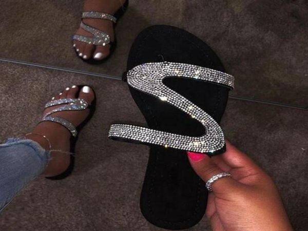 

2020 new springsummer sandals women bright diamond casual outdoor travel flip flop beach shoes nonslip durable slippers 35432752822, Black