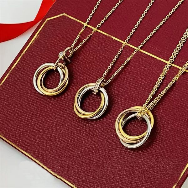 

classic luxury pendant necklace fashion tri color three ring single diamond women's necklace couple 18k gold designer necklace gift, Silver