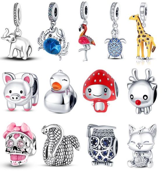 

925 silver fit charm 925 bracelet animal elephant crab charms set pendant diy fine beads jewelry7100717, Bronze;silver