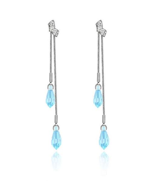 

new fashion long tassel earrings made with crystals from rovski for women rhodium plated drop dangle earings wedding jewlery bijoux8700863, Silver
