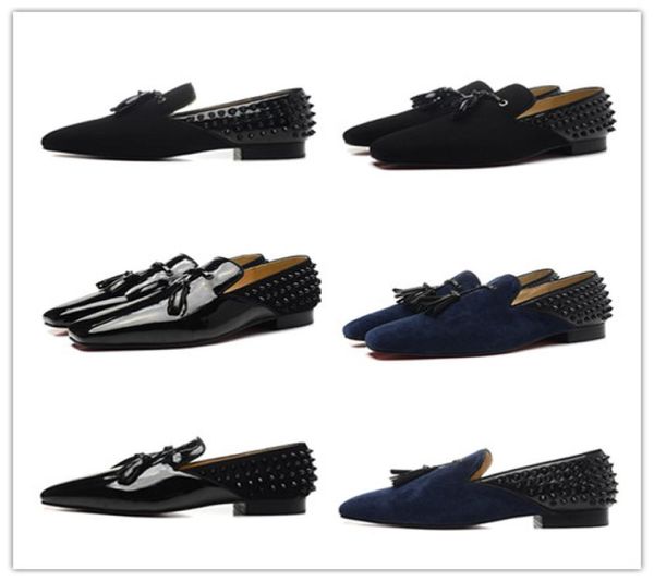 

classic elegant men spikes dress shoes man bow flat prom party loafers slip on for mens dynodent wedding designer sneakers 2494943, Black