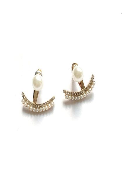 

fan shaped elegant cute small pearl alloy stud earring detachable fashion sweet stud earring9400246, Golden;silver