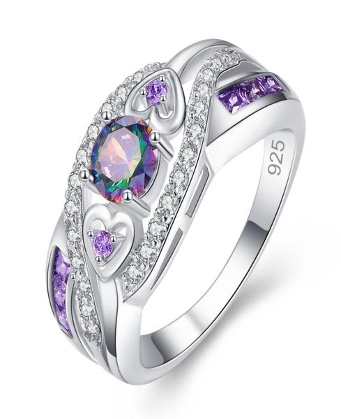 

brand romantic chromatic stone prong stting heart wedding rings for women with special design luxury proposal rings6622132, Silver