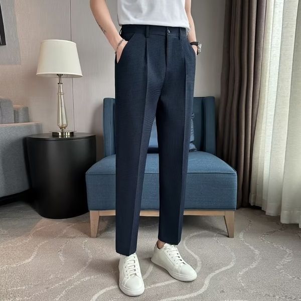 

mens pants british straight suit cropped casual business slim fitting pendant 230904, Black