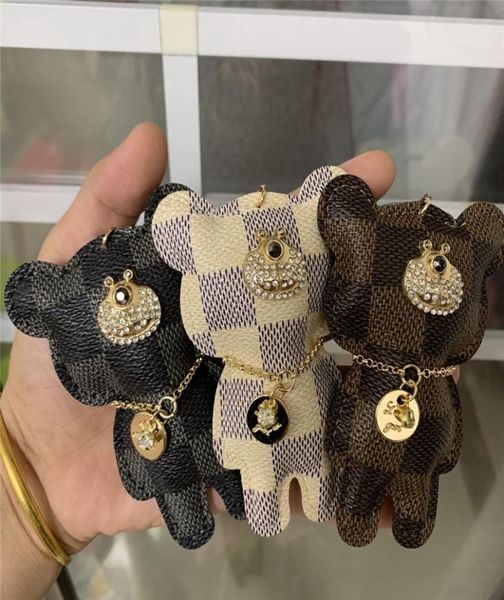 

brand design bear key chains rings rhinestone pu leather bear car keys jewelry bag charm animal keychains holder for women man gif6575015, Slivery;golden