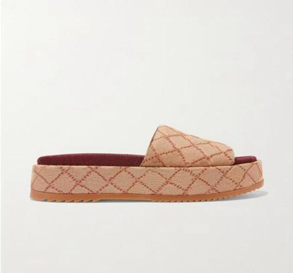 

new arrival womens fashion slipon slippers 55mm height canvas flatform sandals girls classcial wedge slides with box and dust bag1467500, Black