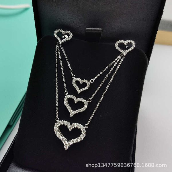 

fashion designer tiff necklace the same 925 sterling silver full diamond love necklace with peach heart shaped collarbone chain in large med