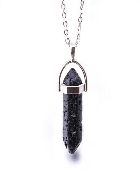 

black lava stone hexagon prism pendant diy aromatherapy essential oil perfume diffuser pendant with 50cm stainless steel chain nec9357325, Silver