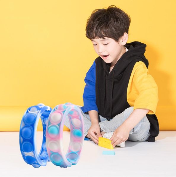 

reliver stress toys rainbow bracelet push bubble antistress children sensory toy to relieve autism wristband us fedex 204090, Golden;silver