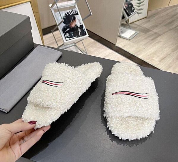 

womens slippers ladies wool slides winter fur fluffy furry warm letters sandals comfortable fuzzy girl flip flop slip5324699, Black