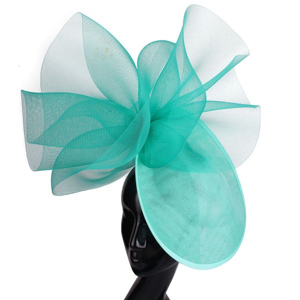 

wide brim hats bucket emerald green millinery bride wedding mesh fascinator hair clip ladies formal derby headpiece women cocktail headwear, Blue;gray