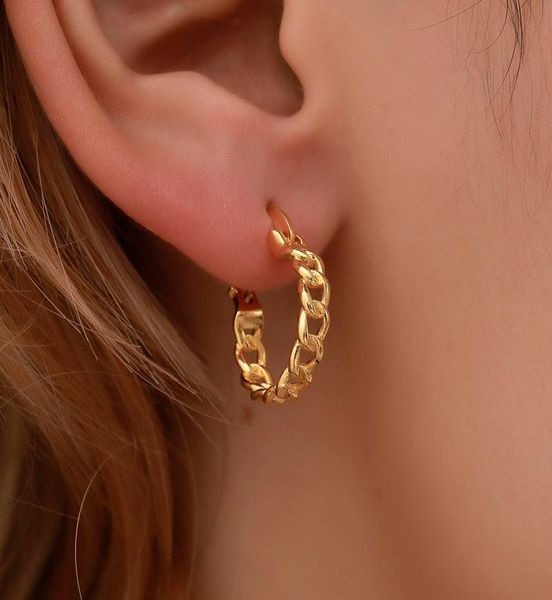 

punk small circle hoop earrings for women hollow out gold silver chain statement earrings jewelry metal geometric fashion earring 8093813, Golden;silver