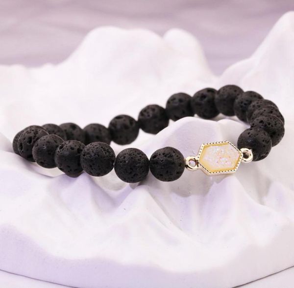 

8mm black lava stone resin drusy druzy bracelet beaded strands diy aromatherapy essential oil perfume diffuser bracelet for women 7949610