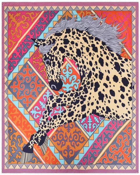 

130130cm twill silk women scarf leopard print shawl echarpe horse square scarves foulard femme hijab bandana wrap2914270, Blue;gray