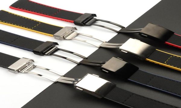 

22mm 24mm black bracelet nylon silicone rubber watch band stainless buckle for fit watch strap6188342, Black;brown