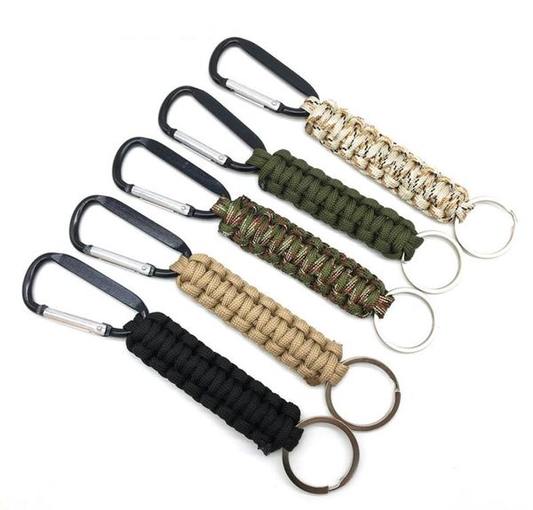 

keychains 5 colors outdoor survival kit parachute cord keychain emergency paracord rope carabiner for keys tensile strength1722593, Silver