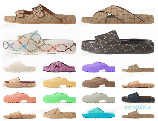 

fashion womans platform sandal embroidered letter canvas slippers designer womens sandles platforms shoes thick bottom rubber sliders sandle, Black