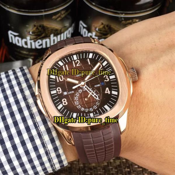 

new aquanaut 5164 brown dial 5164r-001 asian 2813 automatic mens watch rose gold case brown rubber strap gents watche244s, Slivery;brown