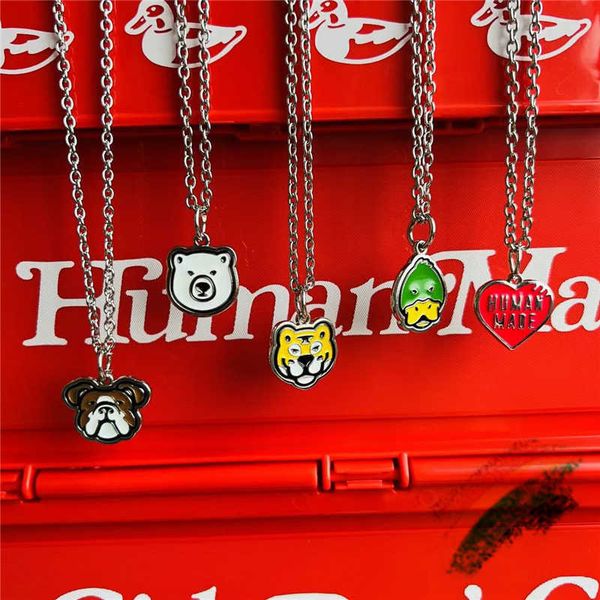 

pendant necklaces 2022 human made animal head neckle men women tiger polar bear duck bulldog neckle patchwork chain j230905, Silver