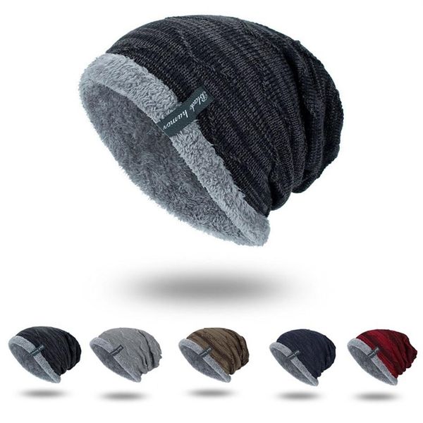 

2019 fashion boys men winter hat knit scarf cap men caps warm fur skullies beanie bonnet hat fleece dad cap wool hat knitting298n