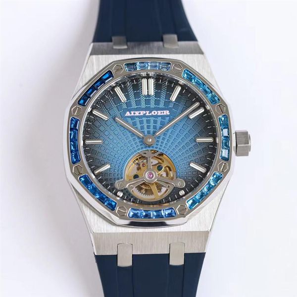 

mens diamond tourbillon watches automatic mechanical movement watch rubber strap waterproof luminous luxury designer wristwatches203p, Slivery;brown