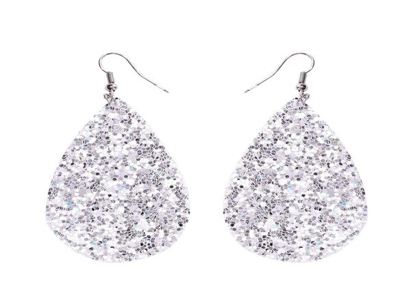 

new fashion drop earrings silver classic color pu leather water drop sequin big teardrop earrings women039s jewelry4609538
