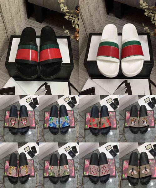 

2022 slippers designer men women slides with correct flower box dust bag card luxury brand shoes snake print slide leather rubber 8739570, Black