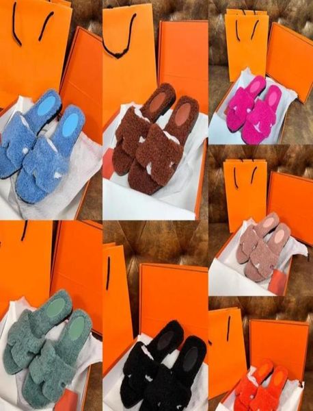 

fashion lamb wool slippers letter designer shoes plush autumn winter flat sandal solid color fur fluffy slippers women 3542 size 7026800, Black