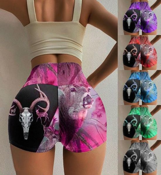 

2021 s5xl women fashion high waist yoga country girl deer hunting printed hip bottom panties gym wear casual sports shorts slim9562357, Brown;gray