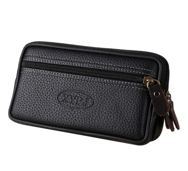 

men fanny pack for mobile phone black pu leather zipper coin purse pouch burse casual multifunctional waist packs man bag pocket2219027