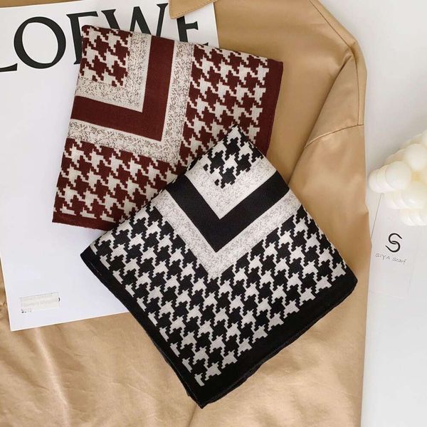 

classic houndstooth square velvet scarf fashionable autumn and winter thin warm wool for women, Blue;gray