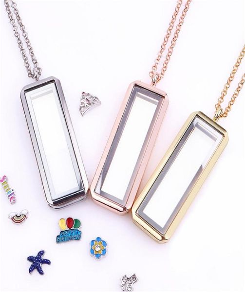 

mixed 10pcslot upright rectangle floating charm plain locket magnetic living glass memory locket necklace women christmas gifts9762590, Silver