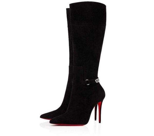 

famous brands lock kate botta tall boots high heels pointed toe lady booties women winter fashion party wedding with box,eu441738294, Black
