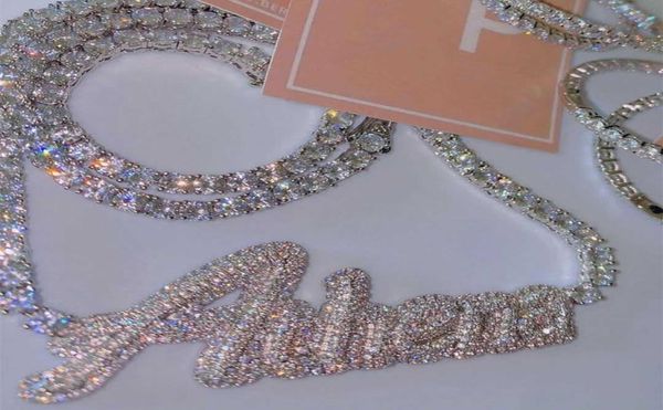 

gold silver plated bling cz custom name letter pendant necklace with 4mm 20inch cz tennis chain for men women4062560