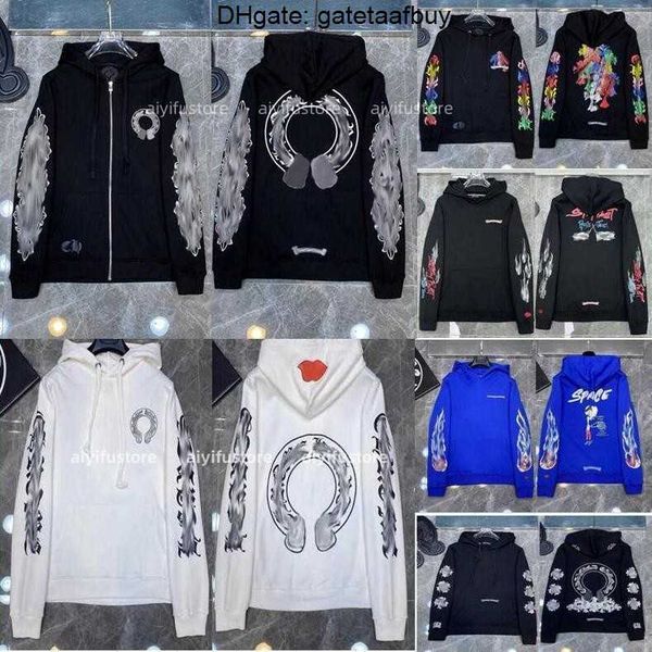 

2023 mens hoodies designer chrome winter sweatshirts heart hoodie ch long sleeve zipper jacket loose coat hooded hoody men woman hip hop chr, Black