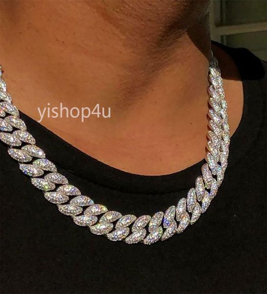 

12mm miami cuban bubble link chain necklacebracelets 14k white gold plated diamond real icy choker 1622inch cubic zirconia jewel2023848, Silver