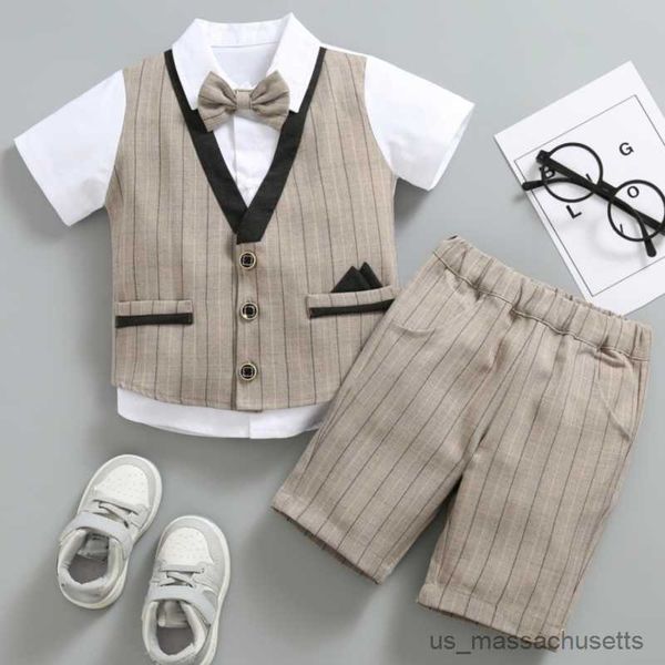 

down coat toddler boys neck style little gentleman stripe party wedding suit front shirt shorts vest jacket r230905, Blue;gray