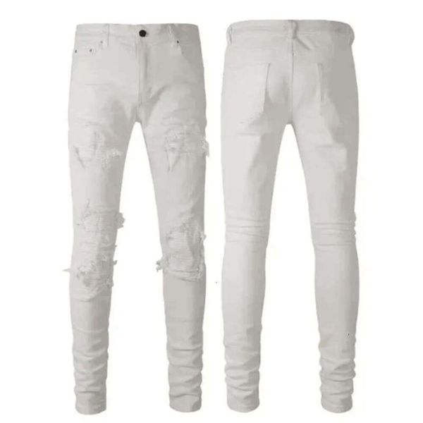 

designer stack jeans european purple jean men embroidery quilting ripped for trend brand vintage pant mens fold slim skinny fashion323883707, Blue