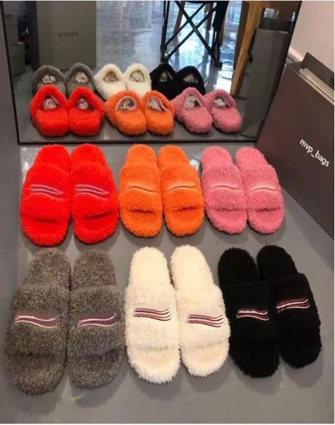 

luxury slide designer fashion women wool sandals warm comfort slippers woman slipper shoes autumn winter slides scuffs sandal size1991998, Black