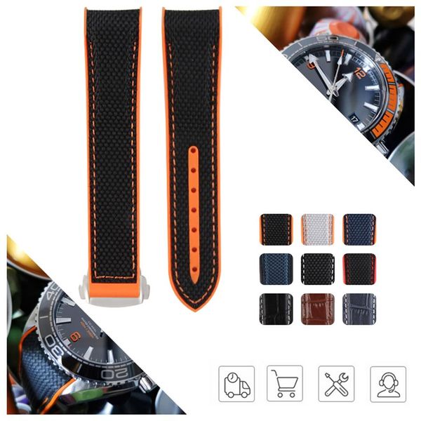 

nylon watchband rubber leather watchstrap for omega planet ocean 215 600m man strap black orange gray 22mm 20mm with tools209w, Black;brown