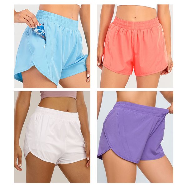 

designers lululemens womens yoga shorts fit zipper pocket high rise quick dry lulus lemon womens train short loose style breathable gym qual, White;black