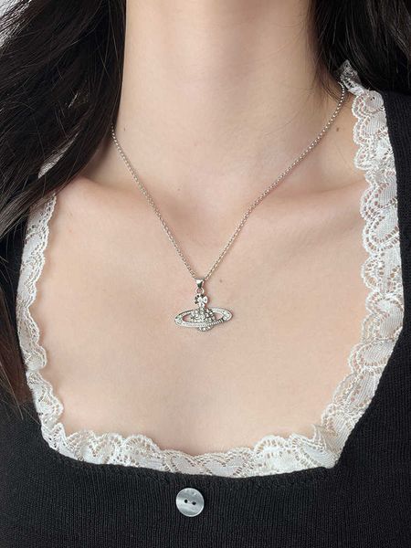 

designer necklace vivi luxury classic full diamond saturn layered couple necklace high version planet collar chain accessories jewelry valen, Silver