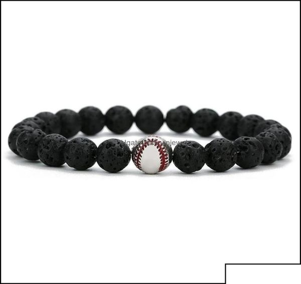 

charm bracelets copper baseball ball charms strand bracelet 8mm black lava stone beads volcano diy essential oil diffuse dh26635236, Golden;silver