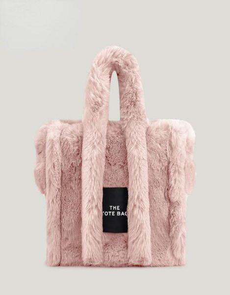 

women039s plush tote bags solid color furry handbags soft handle large capicity4454215