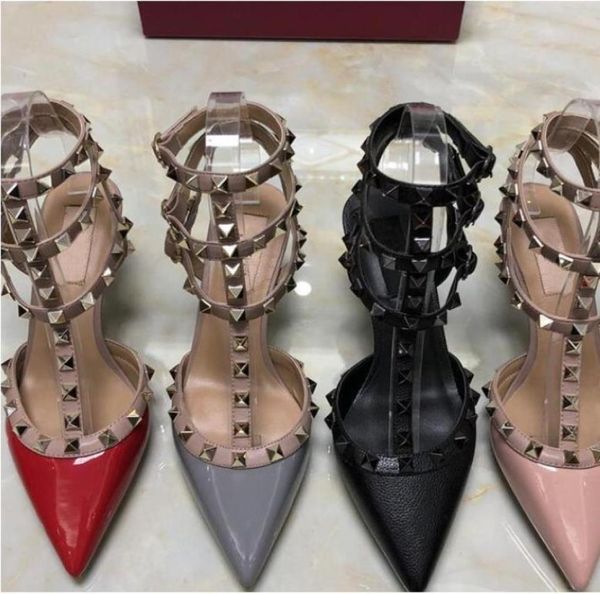 

designer women high heels sandals party fashion rivets girls pointed shoes dance shoes wedding shoes three straps sandals1945249, Black