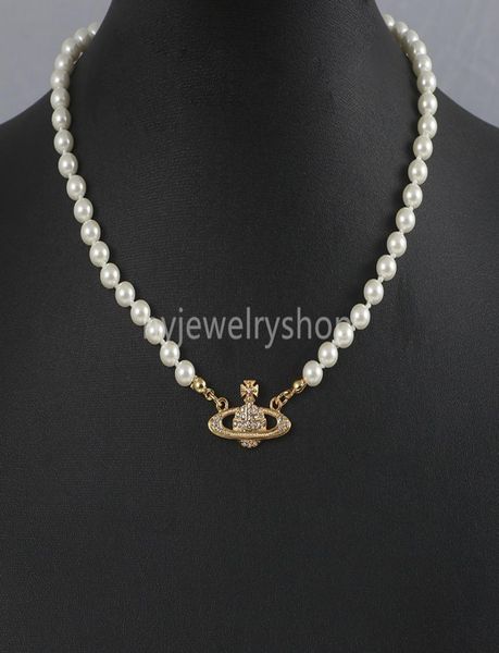 

luxury fashion west jewelry saturn lovers pearl pendant necklace chain 18k gold plated 925 sterlling silver women designer design necklace l