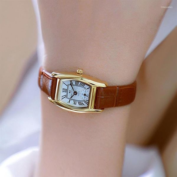 

wristwatches fashion women watch small 2023 simple retro leather for casual vintage quartz brown clock ladies335o, Slivery;brown